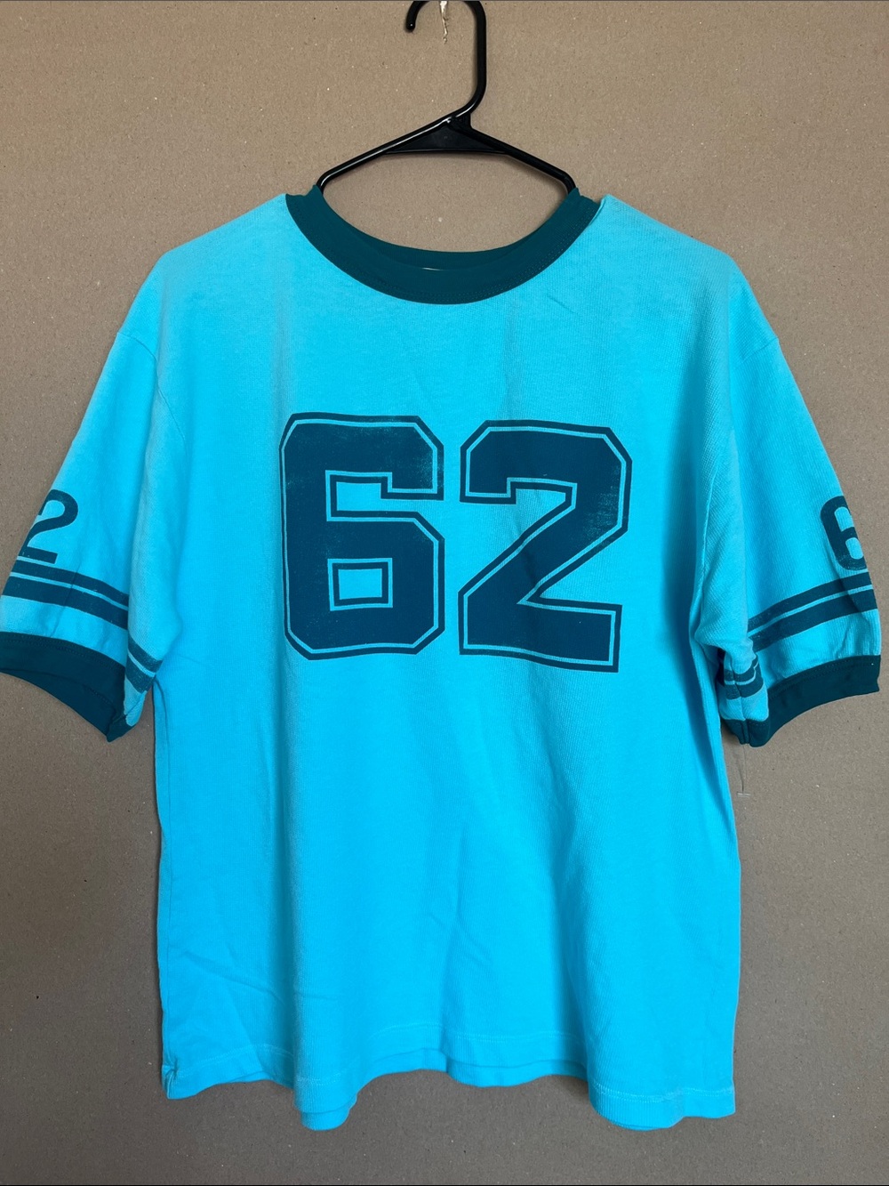 Ragabond Studio Varsity Ringer Tee M Blue Waffle Knit Organic Cotton USA MWOT